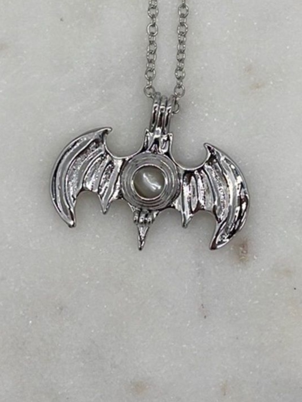 Silver alloy Bat Pendant with Faux Pearl